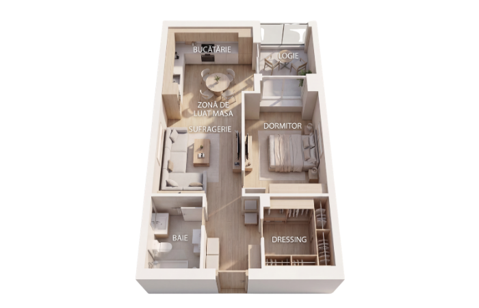 Plan studio 2 camere, 49,49 m², Ozone Residence II by Gemina